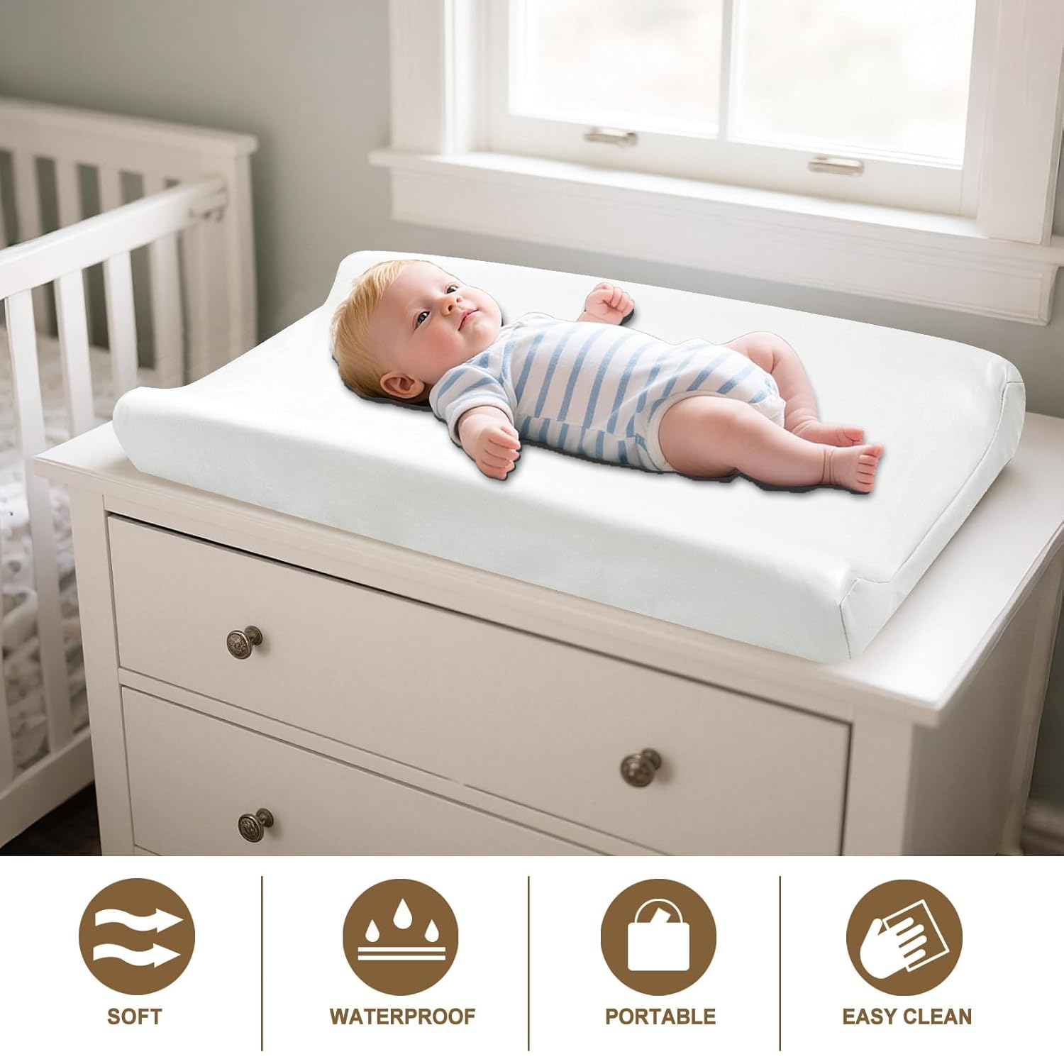 Owlowla Changing Pad Cover,Waterproof Changing Pad Covers-Soft Leather Diaper Changing Table Cover,Fits Standard Changing Pads for Baby Boy Girl（White）