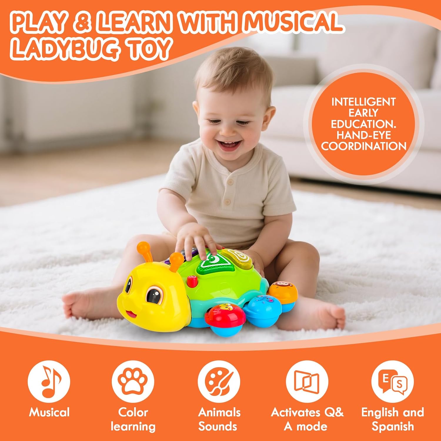 Musical Baby Toys, Infant Light up Music Toys Tummy Time Development, Crawling Toy for 6 7 8 9 10 11 12+ Month Old, Christmas Birthday Gifts for Babies