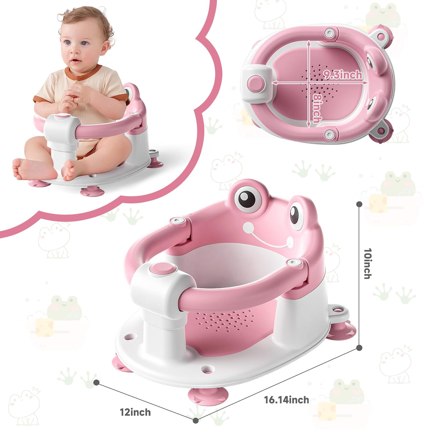 Baby Bath Seat for Babies 6 Months & up Non-Slip Toddler Bath Seats for Sitting Up Infant Bathtub Chair with Suction Cups and Soft Cushion for Baby Shower Tub Seat