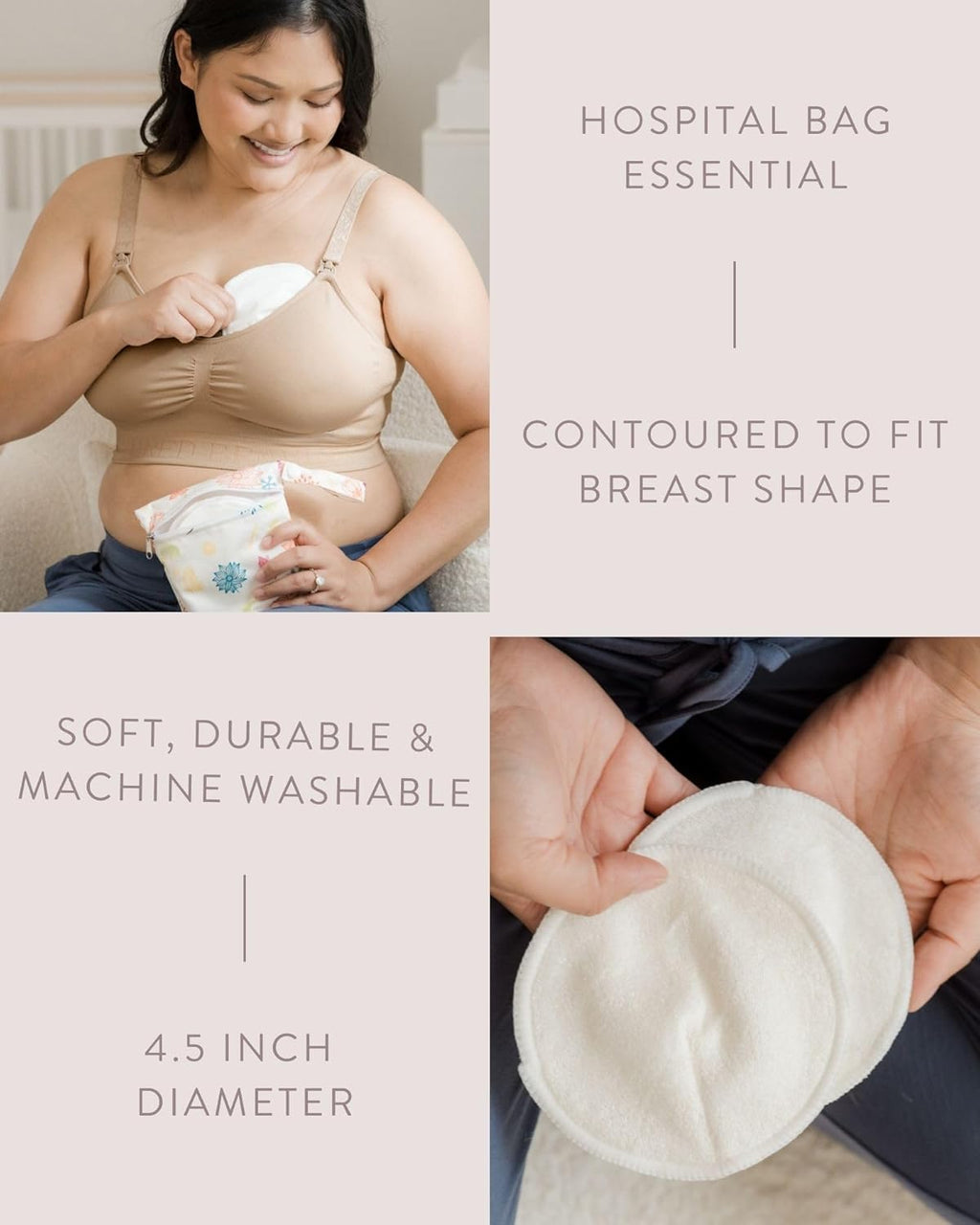 Kindred Bravely Organic Reusable Nursing Pads, Washable, for Breastfeeding & Leaking with Carry Bag, 10 Pack 4.5" D (Twilight Regular)