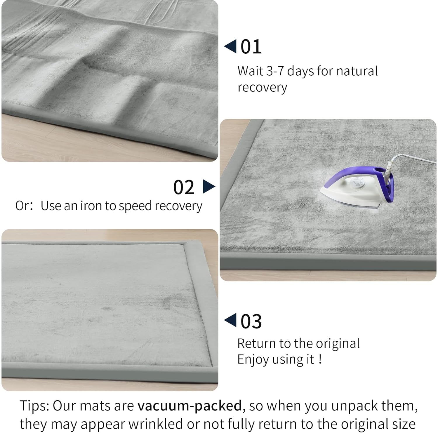 ACOMOPACK Baby Play Mat for Floor 1.3" Thick Memory Foam 50x50 Soft Velvet Playpen Mat for Kids,Infants,Toddlers,Tummy Time Crawling Mats with Non-Slip Bottom,Yoga,Tatami,Nursery Rug（Light Grey）