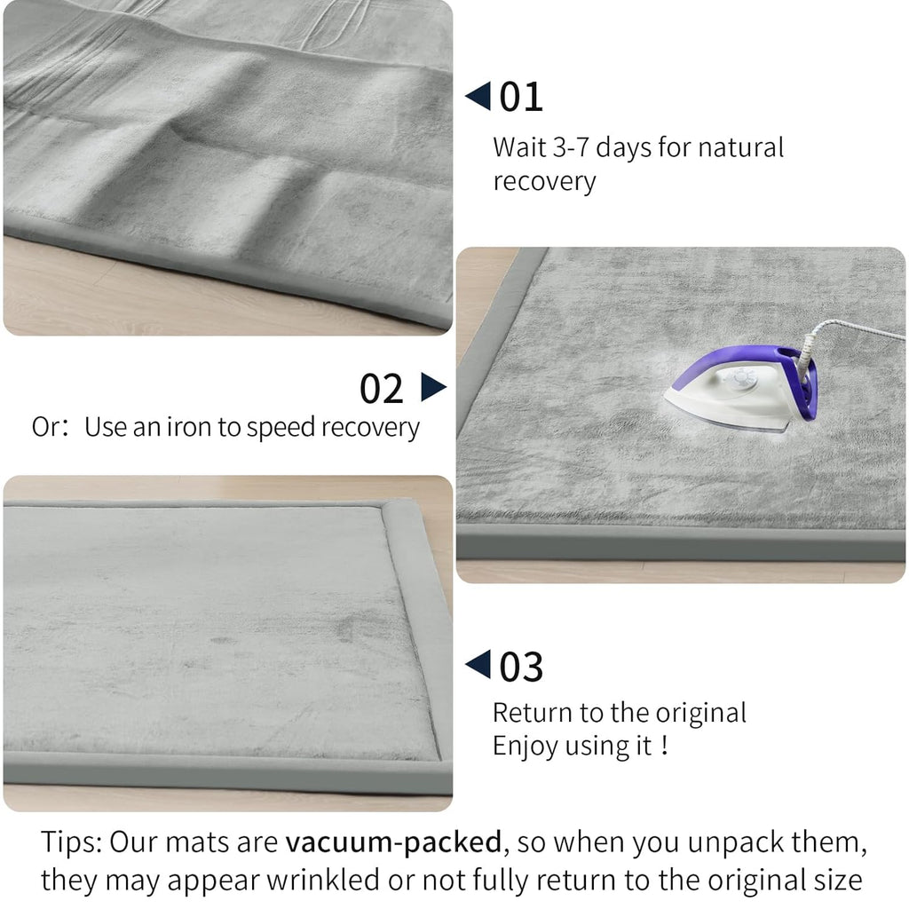 ACOMOPACK Baby Play Mat for Floor 1.3" Thick Memory Foam Play Mat 79"×157 Tummy Time Crawling with Non-Slip Bottom for Living Room,Nursery,Soft Velvet Playpen Mats for Kids,Infants（Light Grey）