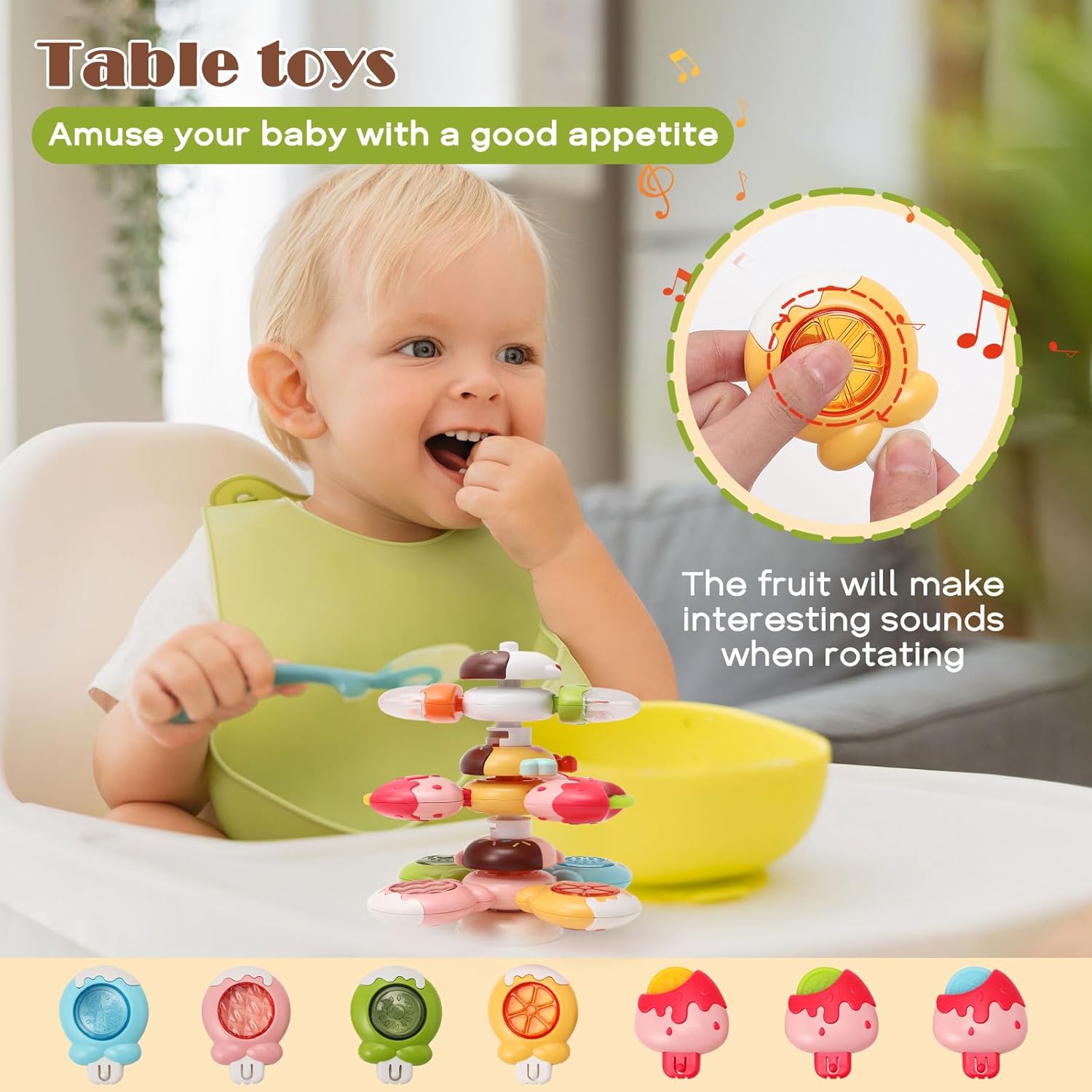 3PCs Suction Cup Spinner Toys for Babies, Montessori Sensory Toys for 12+ Months Baby Boys Girls, Bath/Airplane/Car/Travel Activities Fidget Toys for Toddlers, First Birthday Gifts for Newborn