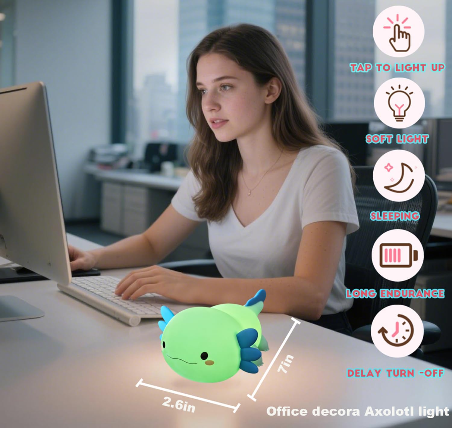 DREAMING MY DREAM Axolotl Night Light for Kids,Cute Axolotl Gifts lamp Rechargeable Light Table Bedside Lamp,LED Animal Silicone Nursery Night Lamp Cute Room Decor for Kids Girls Boys