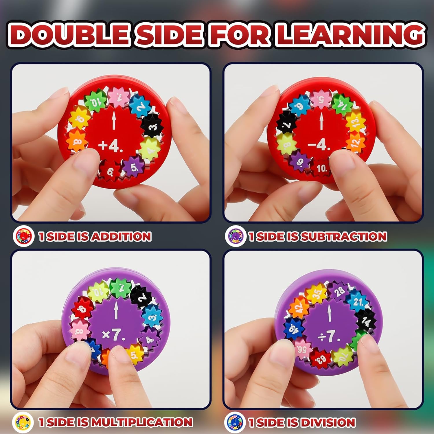 Math Fidget Spinners, Learning Division & Multiplication Colorful Fidget Toy, Math Facts Games Finger Spinner Toy for Kids and Fidgety People (9pcs)