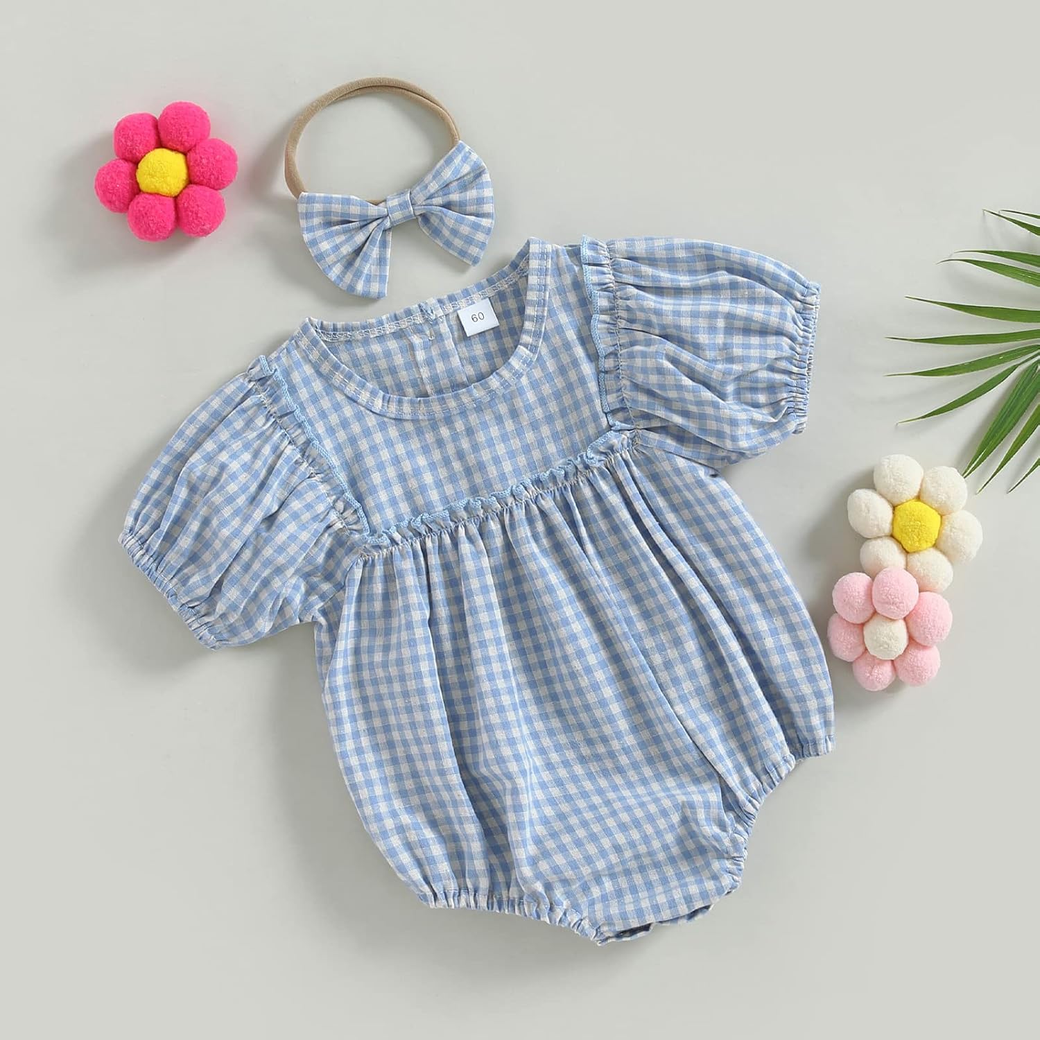 Douhoow Infant Baby Girl Plaid Romper Baby Sweatshirt Romper Ruffle Festival Clothes Fall Winter Outfits with Headband