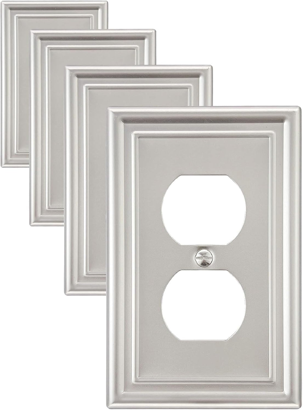 4-Pack Duplex Wall Plate, Satin Nickel Outlet Cover for Electrical Outlet, Receptacle, Decorative Switch Plates, Durable Metal, Midsize