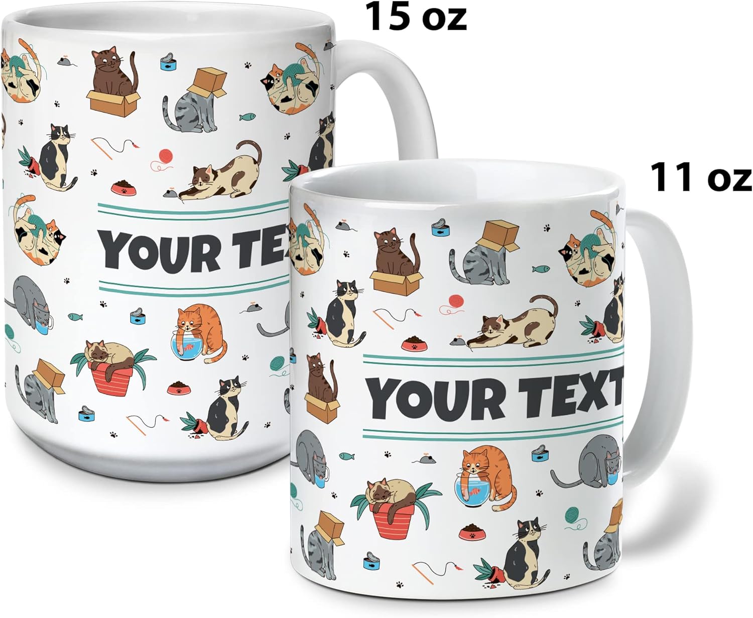 Personalized Mug for Kids - Cats - Custom Name/Text, Ceramic Hot Chocolate/Cocoa/Coffee Cup for Boys/Girls, Birthday/Christmas/Holiday Gift - 11 oz, White Handle