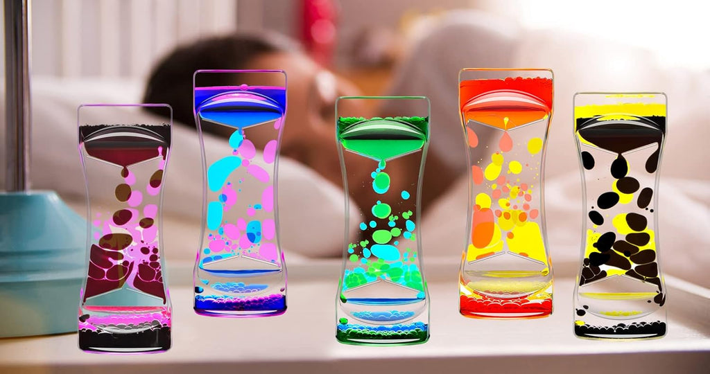 Liquid Motion Bubbler Timer Set of 1 for Sensory Toys, Drop Oil Water Fidget Liquid Timer for Autism Toys, Relaxing Activity, Home Office Desk Toys, Holiday Stocking Filler Gift Red Yellow