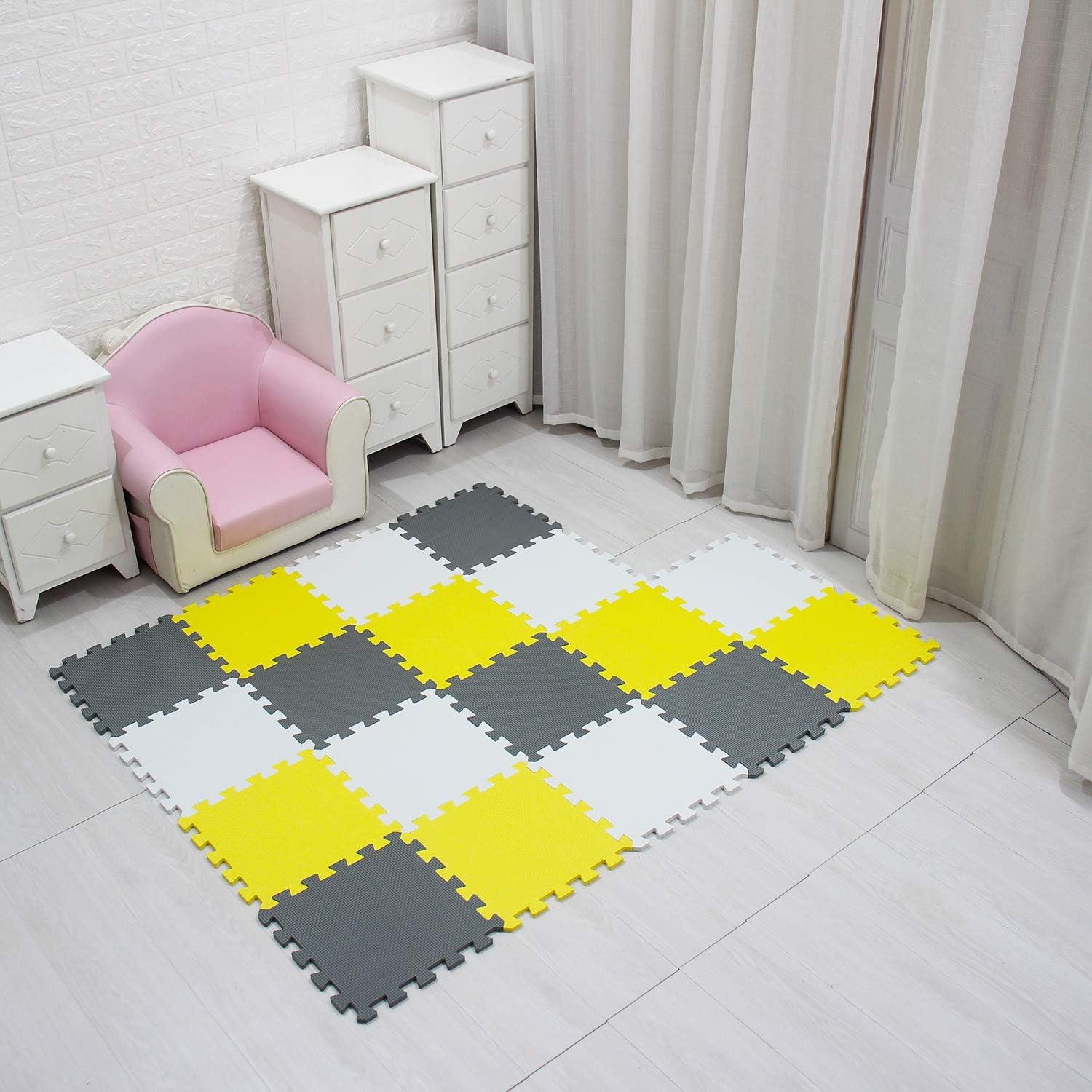 MQIAOHAM® 18 Pieces Puzzle Play Mats, Soft Baby Play Mat, Kids Interlocking Foam Floor Tiles, Toddlers Carpet Playmats G301018-101105112