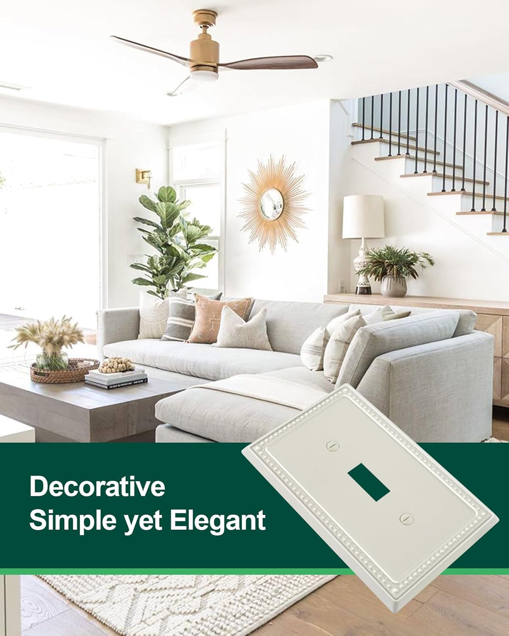 6-Pack Single Toggle Light Switch Cover Plate, Pearls Decorative Switch Plate Covers, Light Almond 1 Gang Metal Wall Plate, Corrosion Resistant