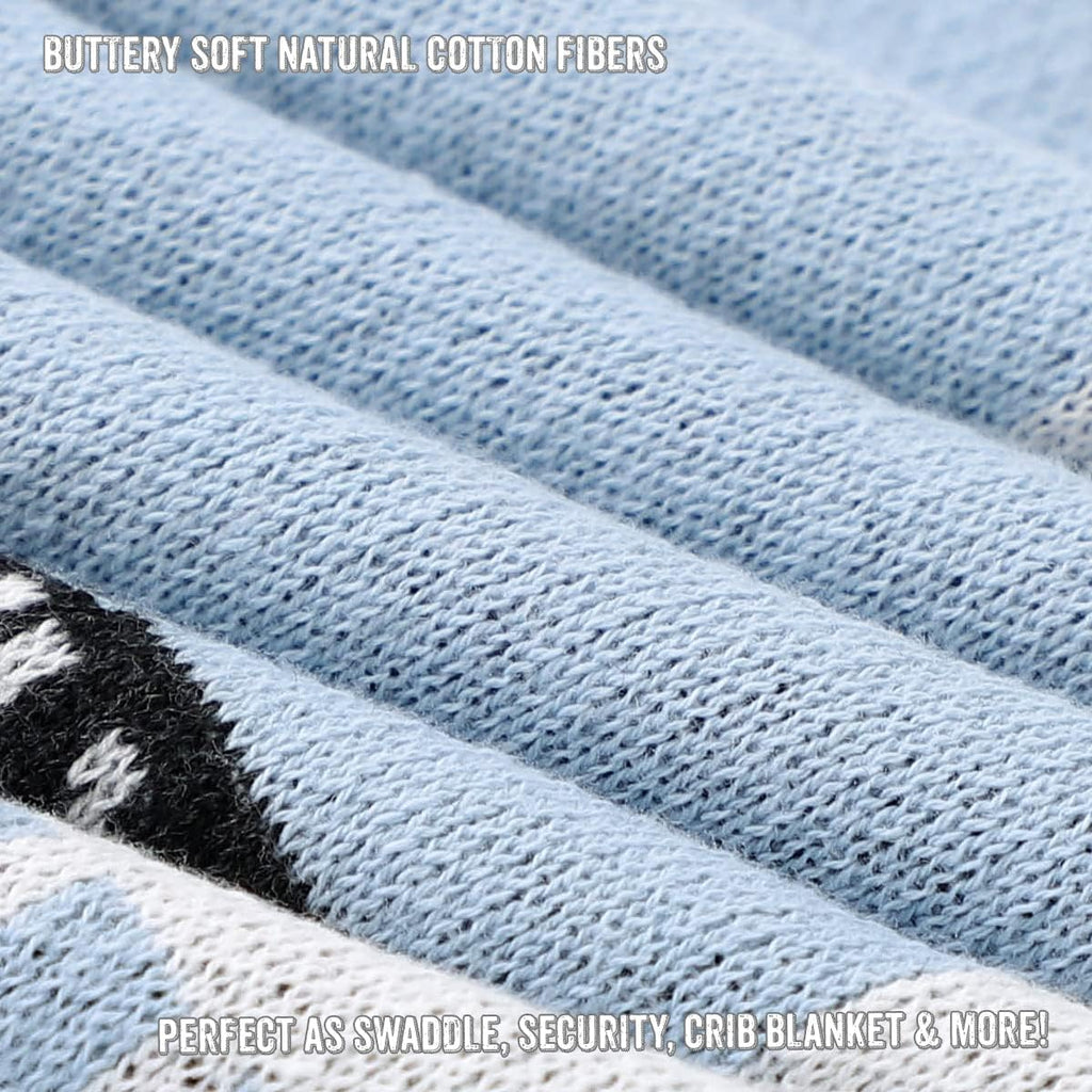 Baby Receiving Swaddle Stroller Blanket - 100% Fine Loomed Cotton Cozy Cuddle Crib Stroller Unisex Quilt Knit Blanket for Newborns Infants Toddler Boys and Girls (Llama - Baby Blue)