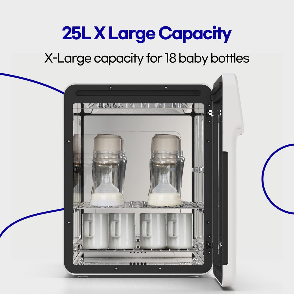 HubiBaby 4-in-1 UVC Cleaner and Dryer for Baby Bottles XL Large Inner Capacity Multifunctional Smart Control with Bluetooth APP