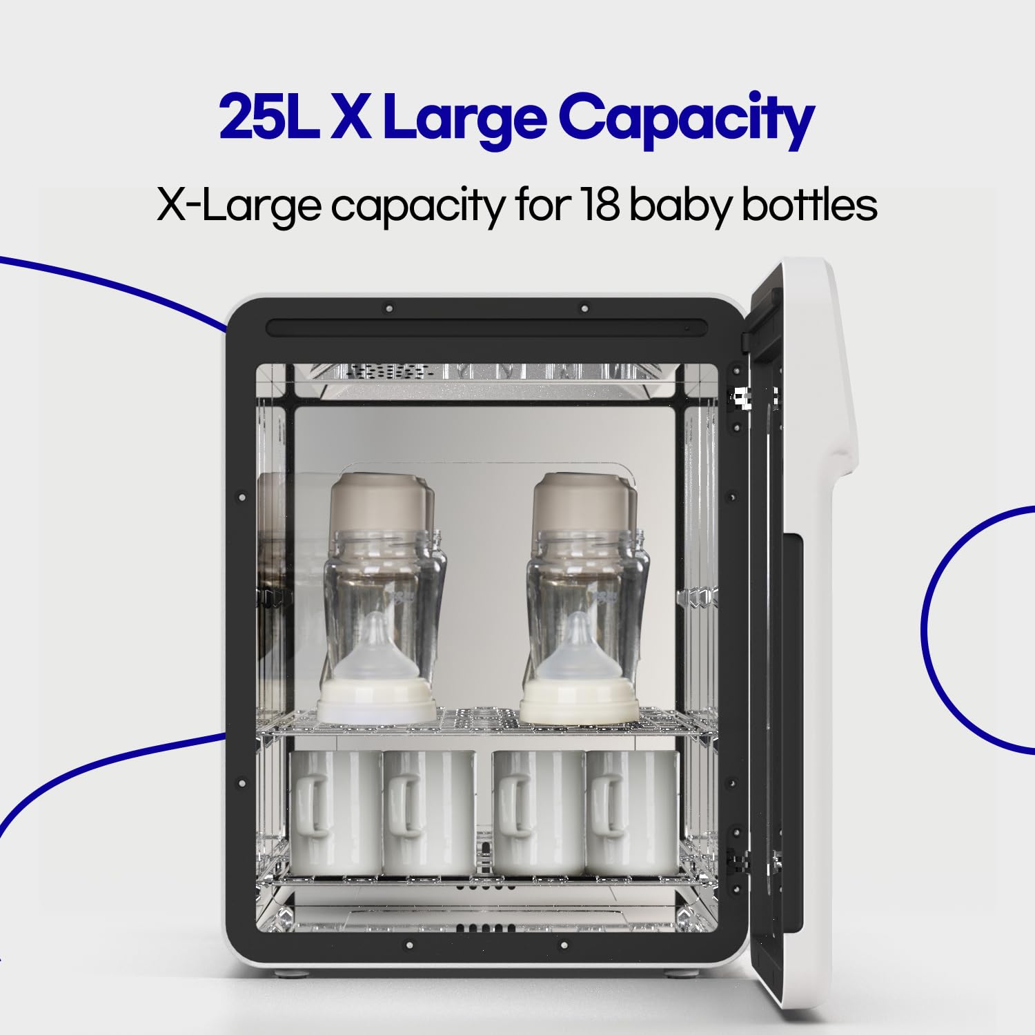 HubiBaby 4-in-1 UVC Cleaner and Dryer for Baby Bottles XL Large Inner Capacity Multifunctional Smart Control with Bluetooth APP