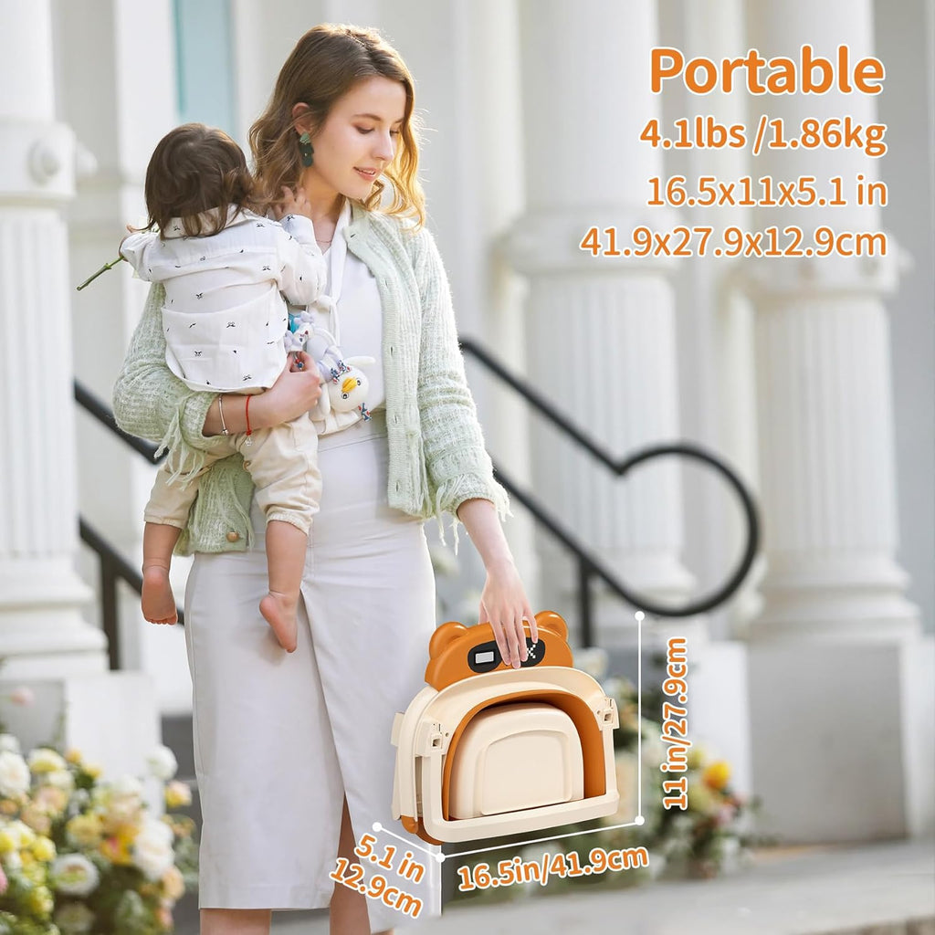 Collapsible Baby Bathtub with Soft Towel and Floating Cushion, Infant Bathtub for Newborn to Toddler (0-18 Month), Portable Baby Bath Tub for Travel (Brown Bear)
