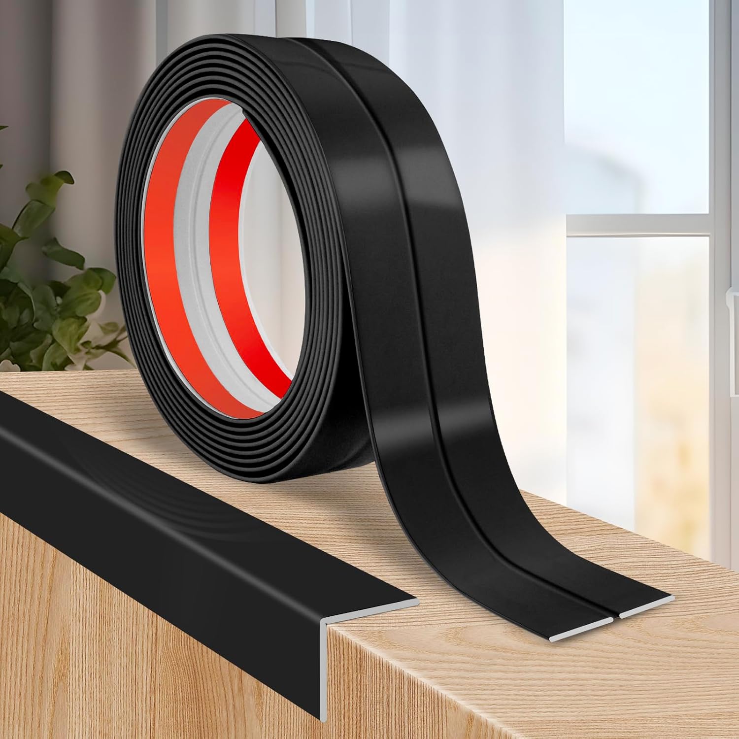 Flexible Wall Corner Protector Moulding Trim Peel and Stick Wall Corner Guards Edge Protector Self Adhesive Molding Trim Strip for Edge Ceiling (Black, 0.8 in x 10 Ft)
