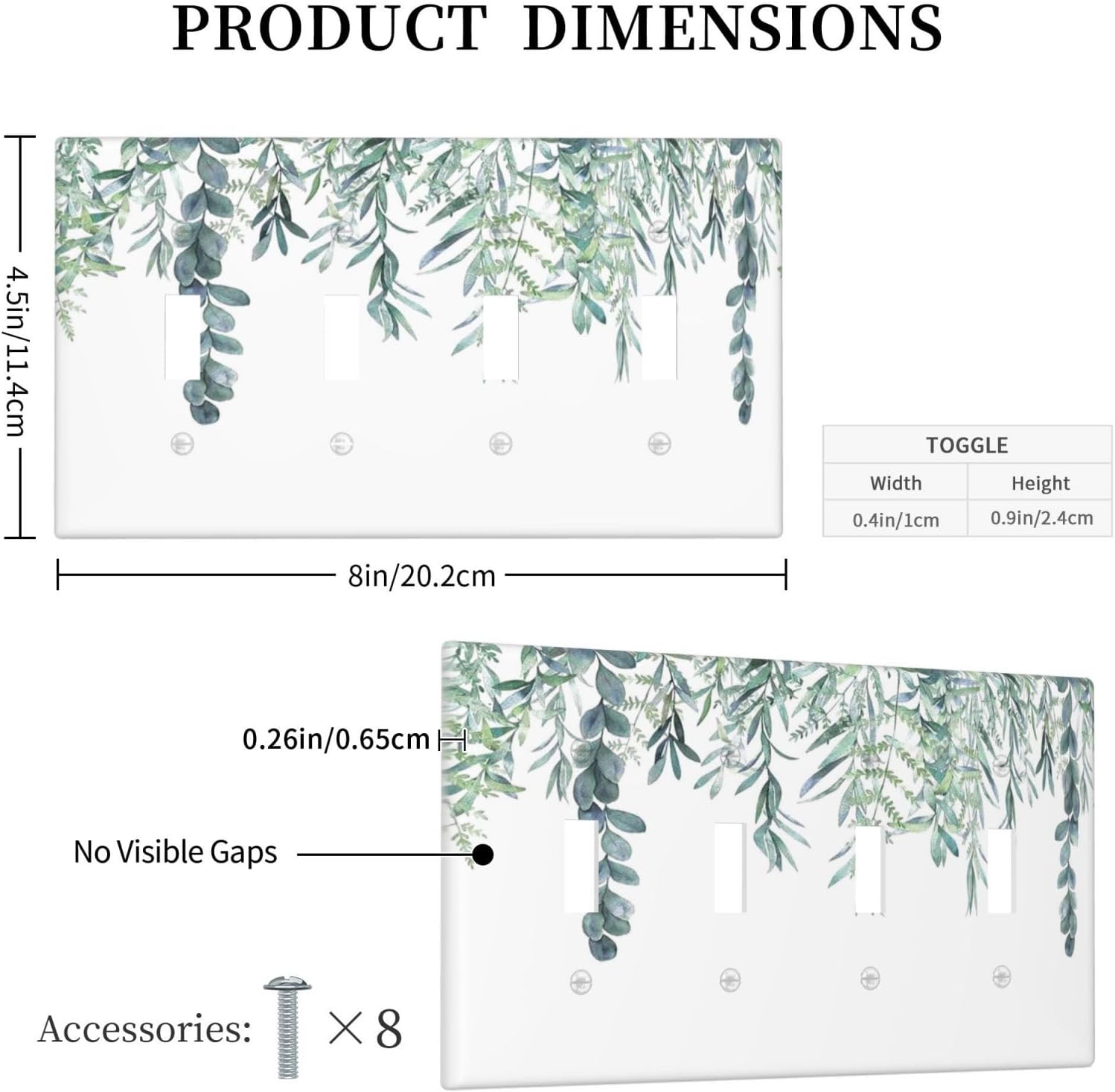 Eucalyptus Leaves Greenery Vine Flowers Simplicity Light Switch Covers Quad Toggle Electrical Faceplate 4 Gang Wall Plate Decorative Switch Plates for Bed Room Living Room Decor