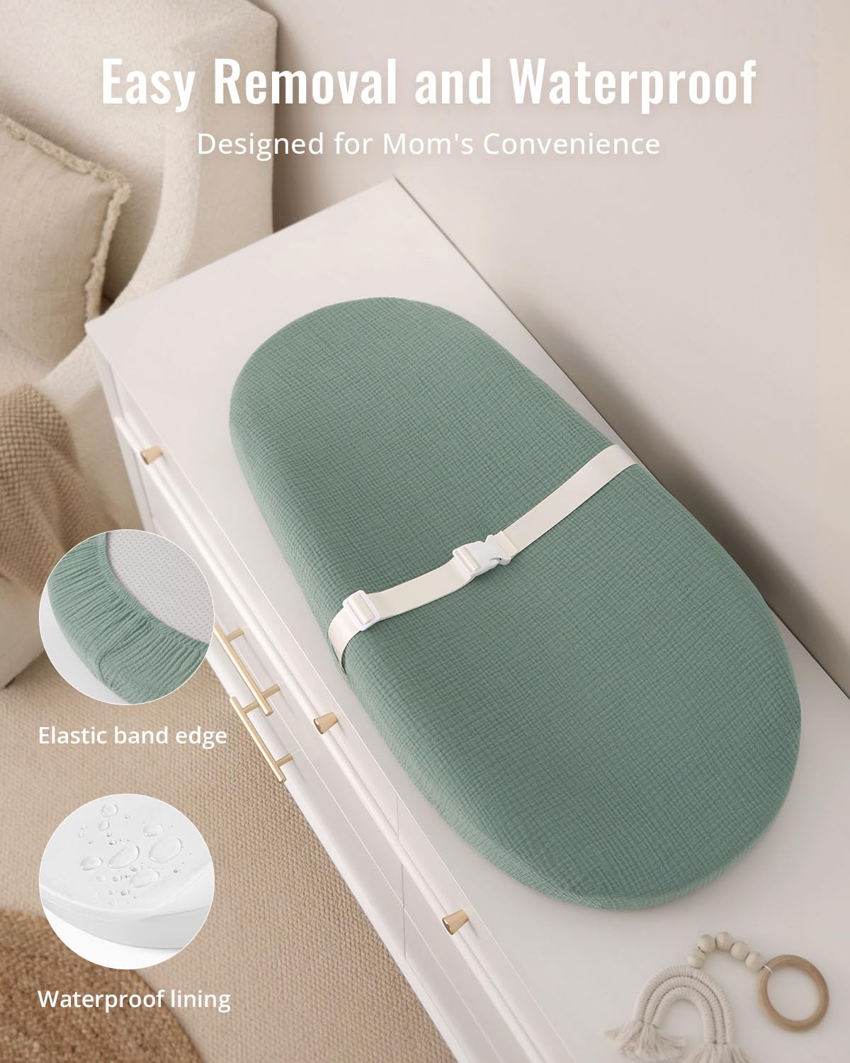Blissful Diary Muslin Baby Changing Pad with Waterproof Lining Foam, Diaper Changing Table Pad with Cover for Dressers (Roman Green, Avocado)