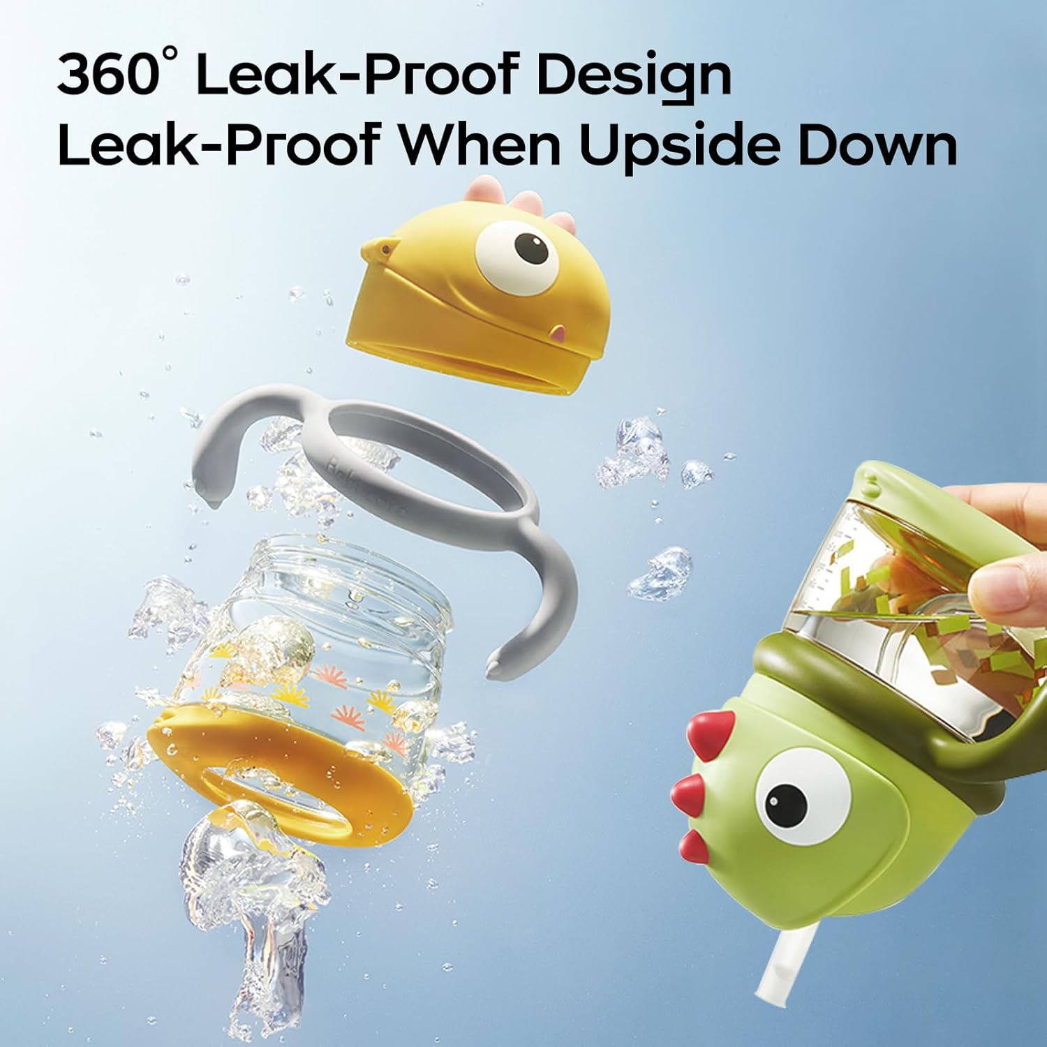 bc babycare Straw Sippy Cups for Toddler, No Spill Sippy Cups for Baby 1+ Year Old, Transition Weighted Sippy Cup with Straw and Strap, 10oz/300ml, Yellow