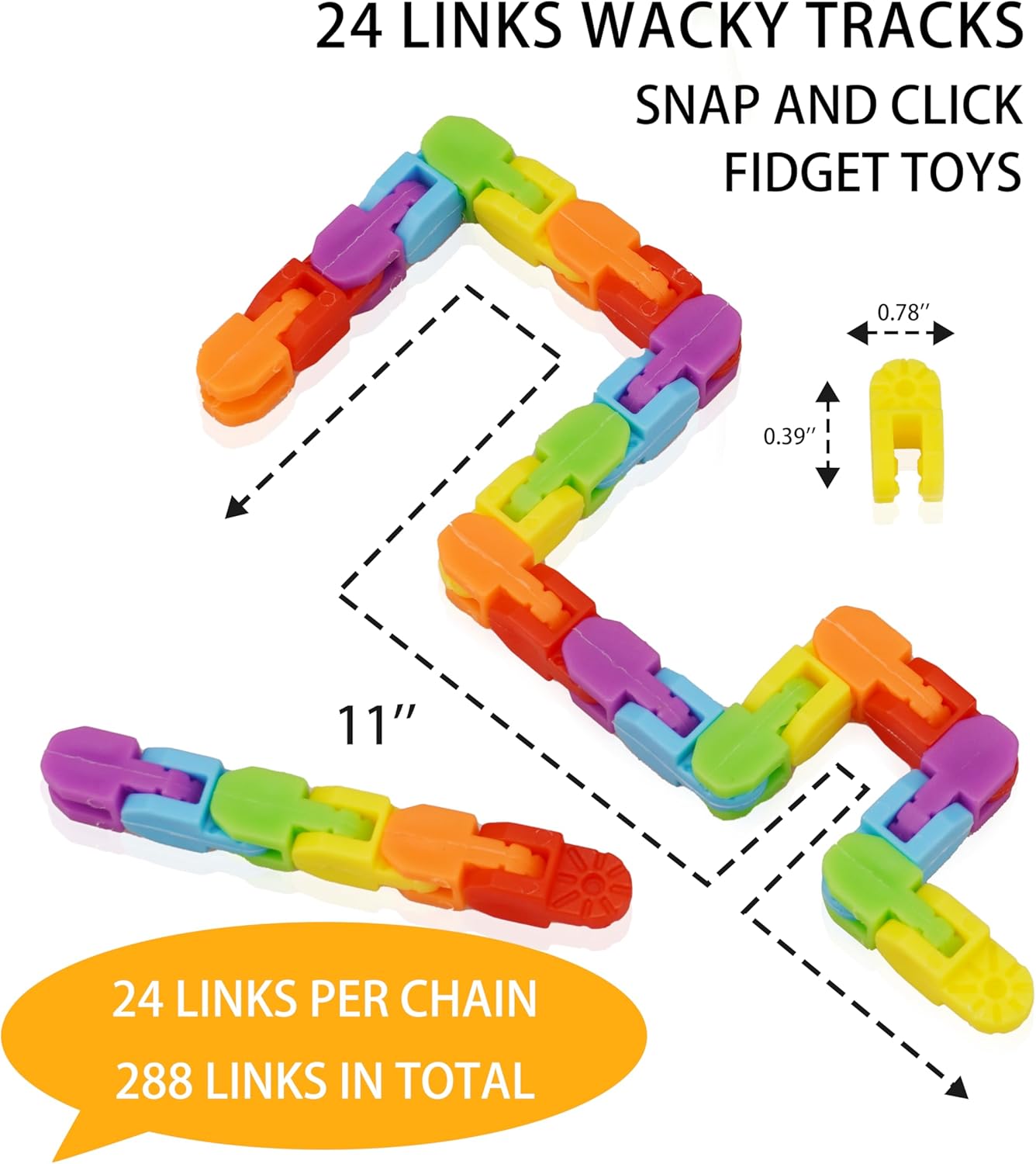 Ganowo 24 Pack Fidget Toy Wacky Tracks Snap and Click Fidgets Sensory Toys Party Favors ,Classroom Reward,School,Valentines Gifts for Adults ,Kids,Teens ,Students
