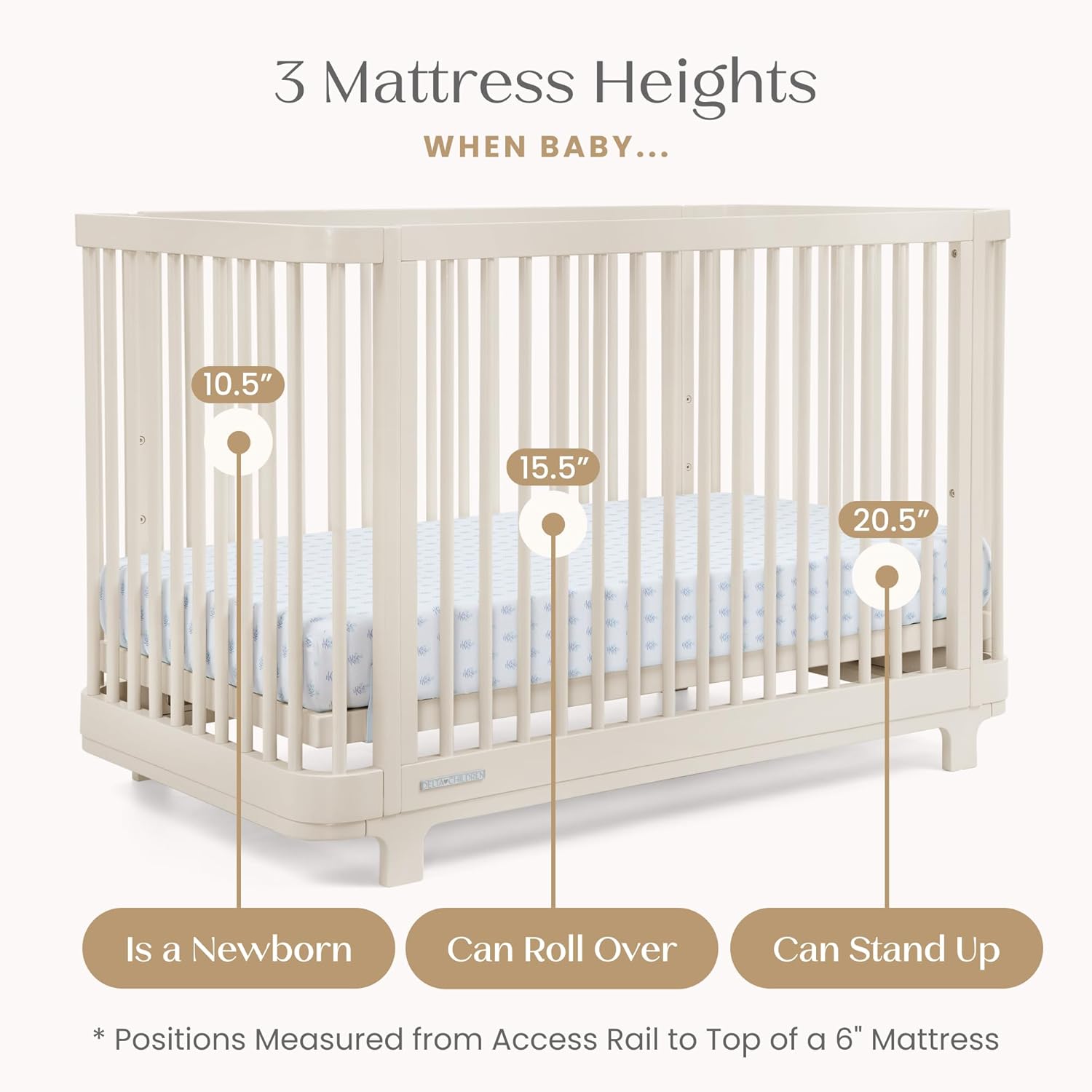 Delta Children Nest 4-in-1 Convertible Crib - Greenguard Gold Certified, Soft Beige