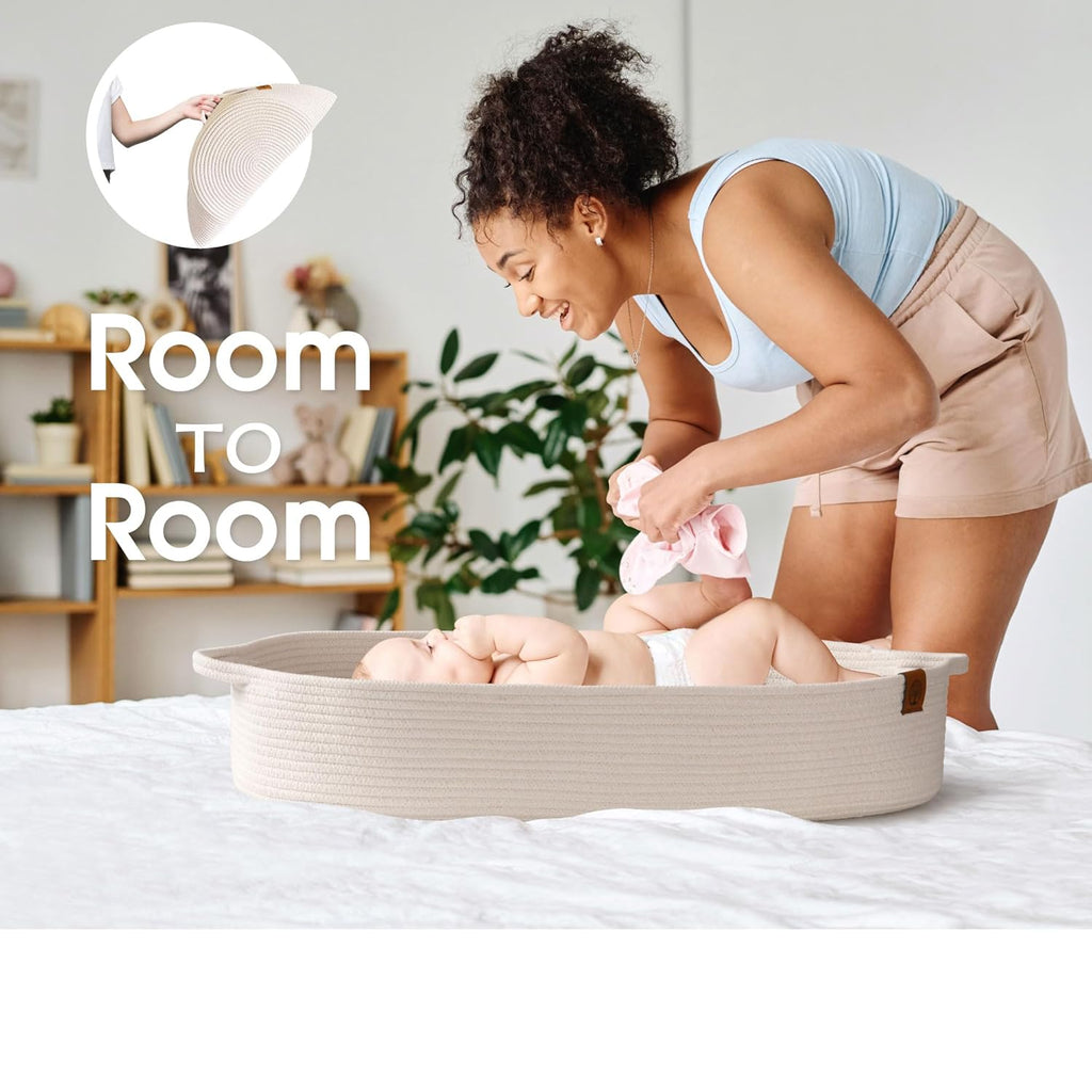 Baby Changing Basket Includes Diaper Caddy - Breathable & Waterproof Dual-Cover, Portable, Changing Pad for Dresser & Changing Table, Gift for Baby Shower (Light Cream, Diaper Caddy Set)