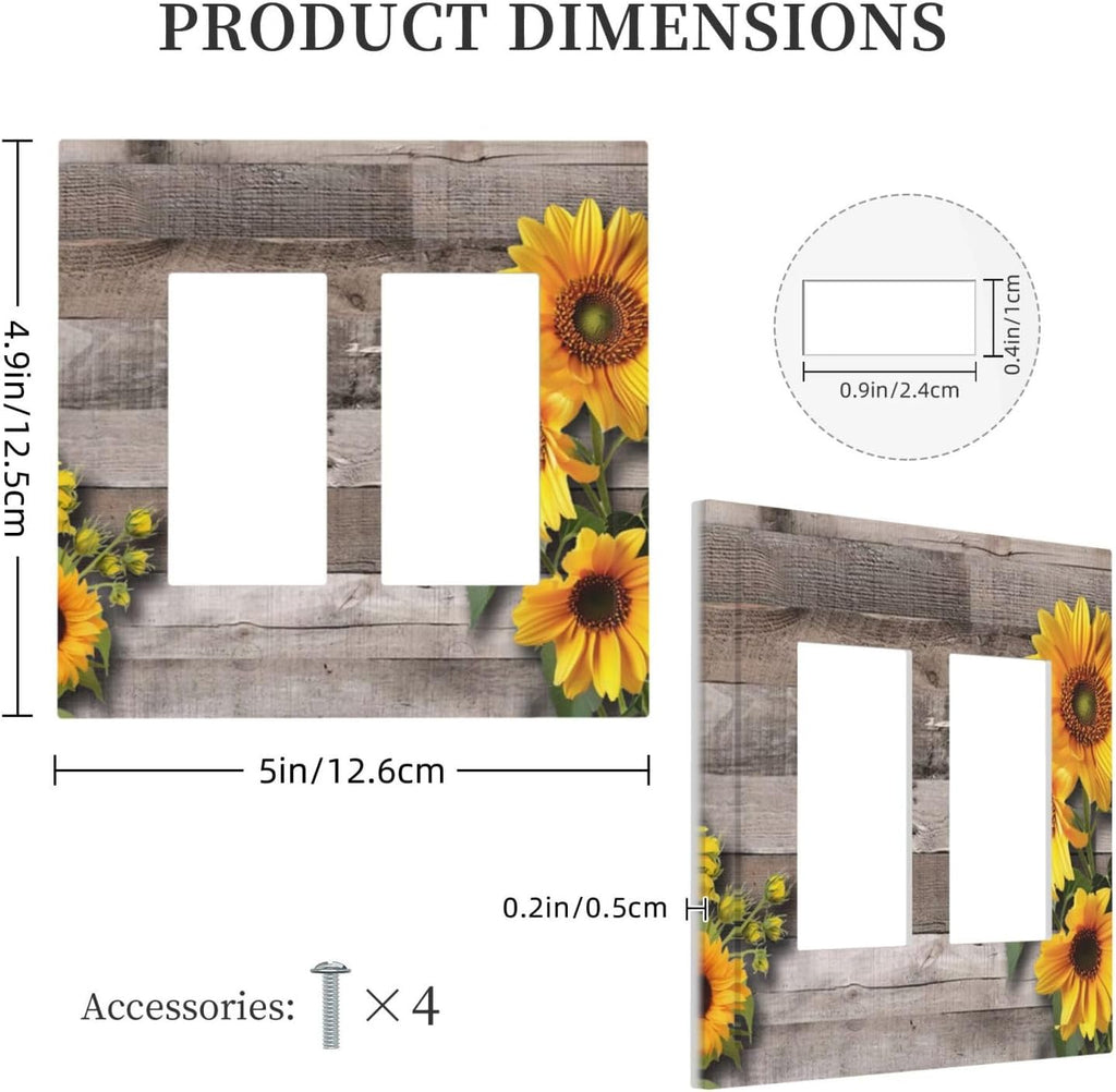 Sunflower Rustic Brown Gray Wood Decorative Outlet Covers 2 Gang Double GFCI Rocker Electrical Wall Panels Light Switch Cover Plate for Farmhouse Home Decor