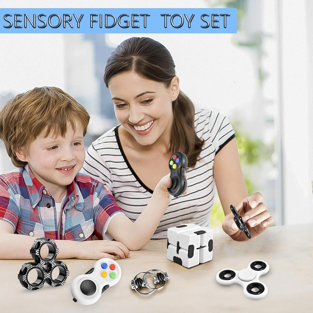 Fidget Toys Adults Set, Easter Basket Stuffers Gift for Kids Teen Cool Gadget Sensory Pack with Figette Spinner Cube ADHD Anxiety Relief Stress Magnetic Ring Office Desk Manget Toy for Boys…