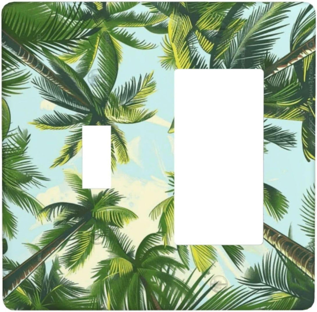 Summer Sky Coconut Palms Trees Green Plants Leaf Outlet Covers 1 Toggle 1 Rocker Combination Decorative Wall Plate Electrical Switch Plates Light Switch Cover Plate for Bed Room Living Room Decor