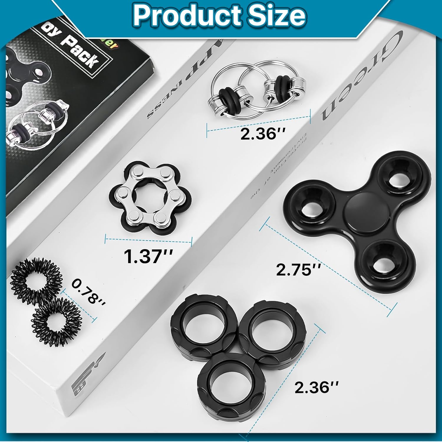 Fidget Toys Adults Pack 6Pcs, EDC Fidgeting Game for Kids Teen Cool Mini Gadget Desk Toys Figette Spinner Figits Rings Classroom ADHD Stress Anxiety Relief Toy Unique Gift for Boys Girls