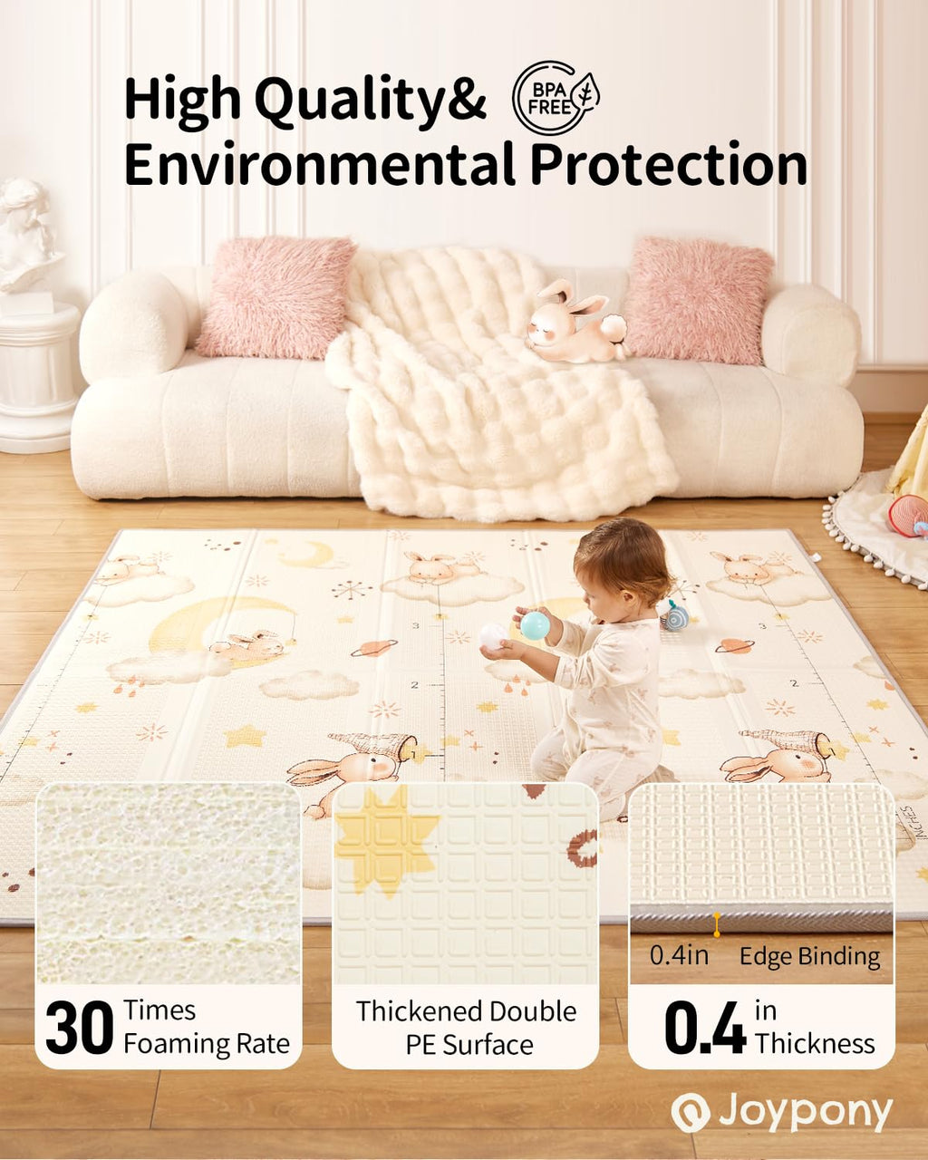 Baby Play Mat, 79 x 71 Inches Extra Large Foldable Play Mats for Babies and Toddlers, Waterproof & Anti-Slip Portable Baby Floor Mat for Tummy Time, Foam Baby Mat for Floor with Travel Bag