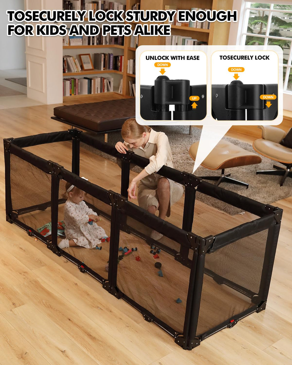 Extra Wide Baby Gate Playpen with Heat-Resistant Mesh,8 Panel Foldable Baby Fence,Indoor/Outdoor Safety Barrier,Dog Playpen & Fireplace Gate