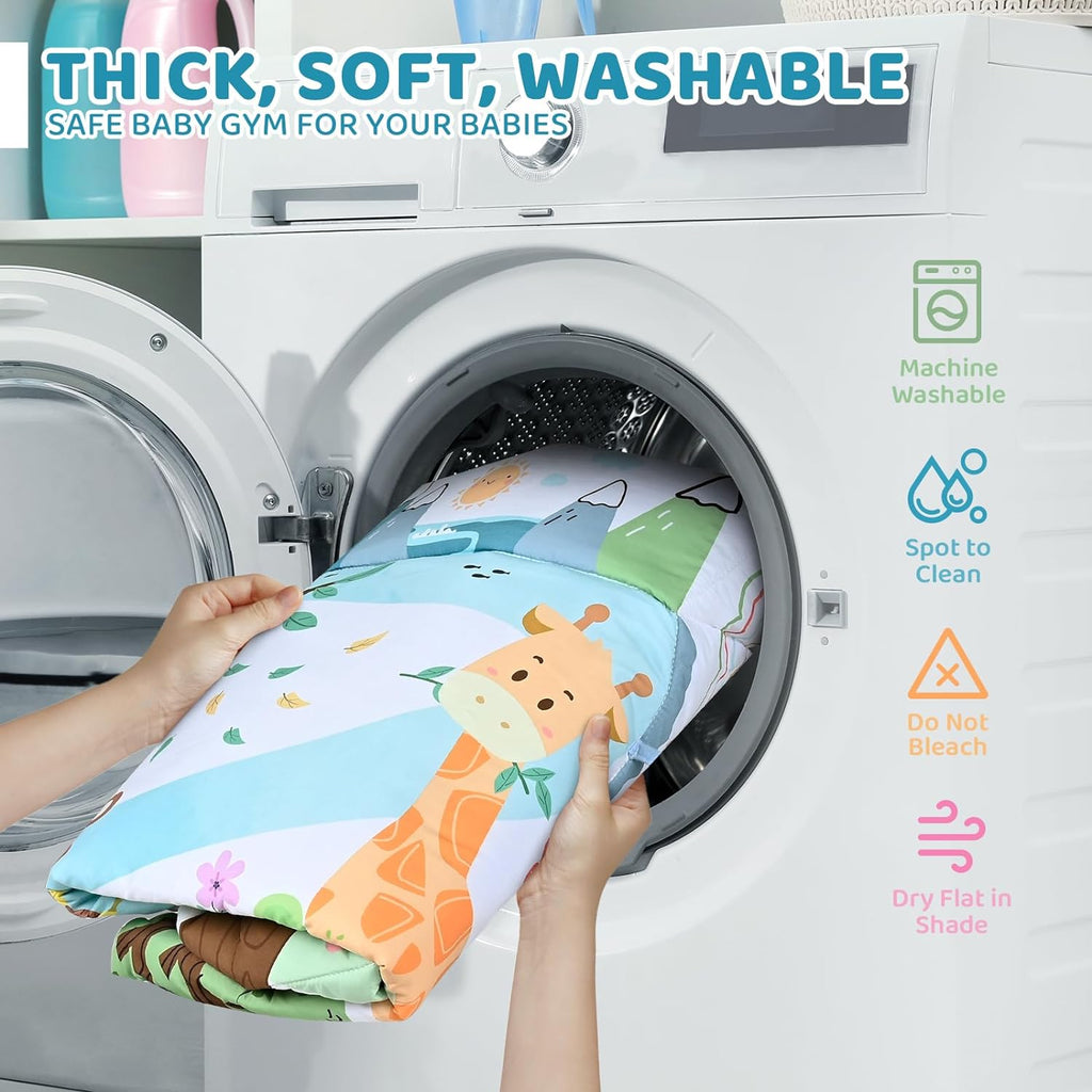 Baby Gym Play Mat, 8-in-1 Tummy Time Mat & Ball Pit with 6 Toys, Washable Baby Activity Play Mat for Visual, Hearing, Sensory, Motor Development, Baby Toys Gift for Toddler Infant 0-3-6-9-12 Months