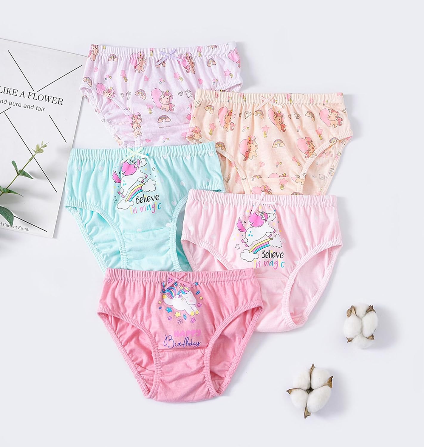 CHUNG Toddlers Little Girls Cotton Briefs Panties Pack of 5/6 Print Underwear 2T-10Years