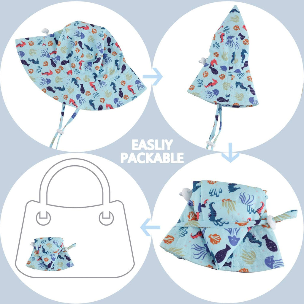 Baby Sun Hat Toddler Beach Swim Hats UPF 50+ Summer Bucket Hat Kids Infant Wide Brim Adjustable Sun Hat for Baby Boy Girls