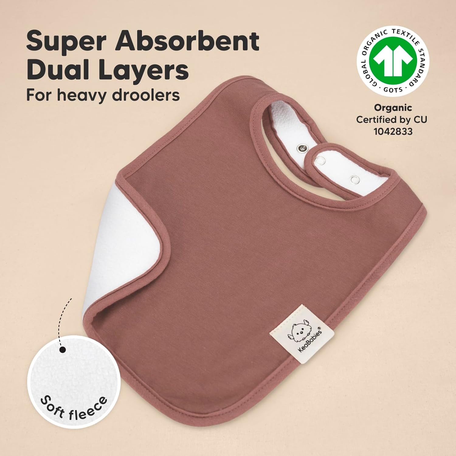 KeaBabies 8-Pack Organic Baby Bibs for Boys, Girls - Super Absorbent Cotton Drool Bibs for Baby Girl & Boy, Teething Toddler, Drooling Newborn, Ultra Soft & Machine Washable (Mauve)