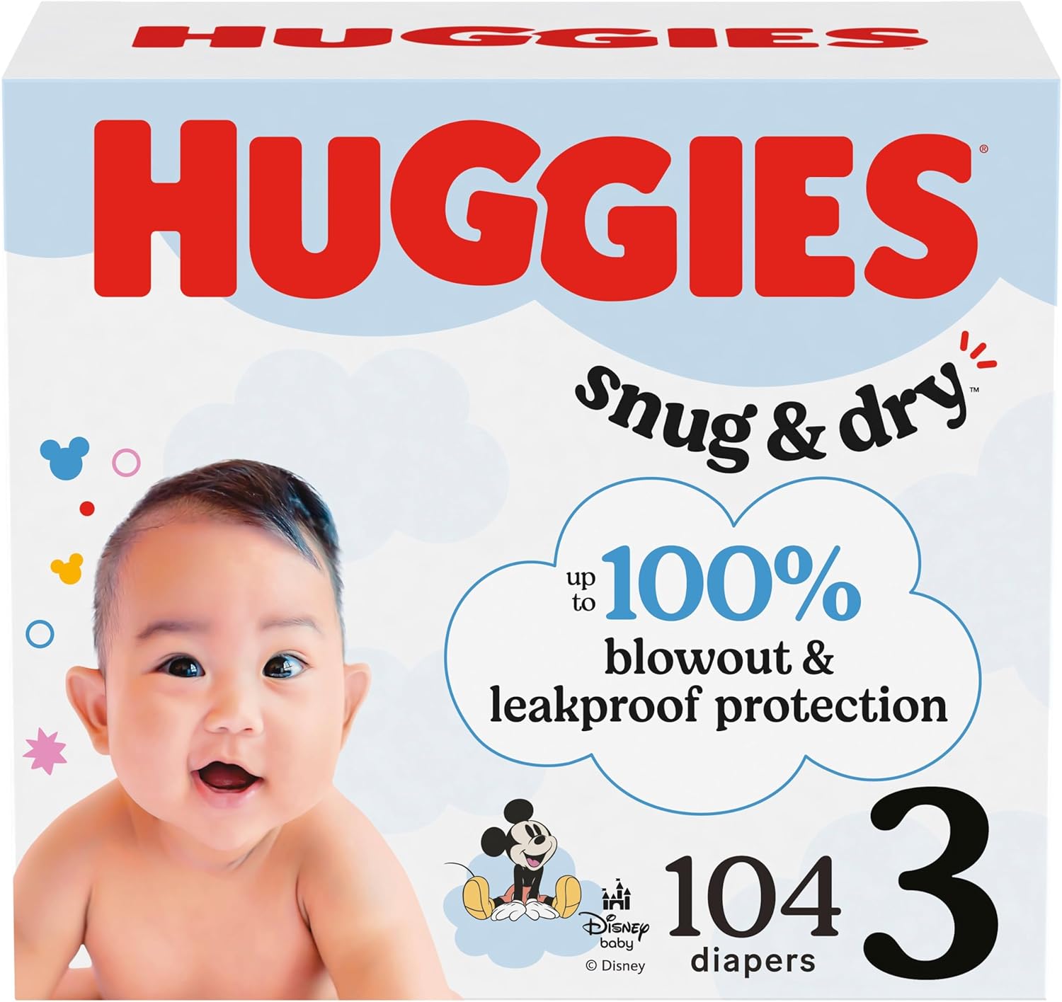 Huggies Size 3 Diapers, Snug & Dry Baby Diapers, Size 3 (16-28 lbs), 104 Count, Packaging May Vary