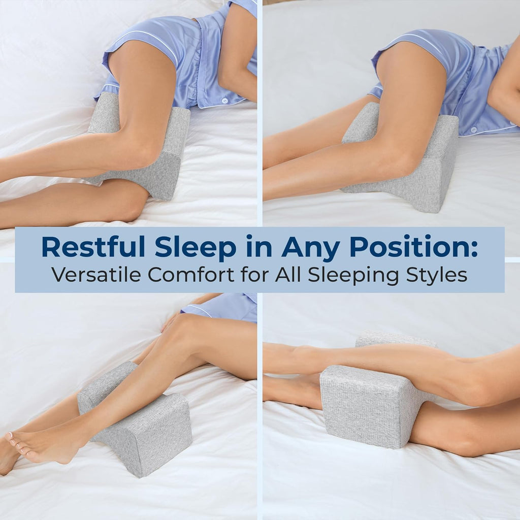 5 STARS UNITED Knee Pillow for Side Sleepers - Hip Pain Relief, Memory Foam Leg Cushion for Side Sleeping - Between Legs Pillow for Sciatica & Lower Back Pain, Gray Cotton Cover