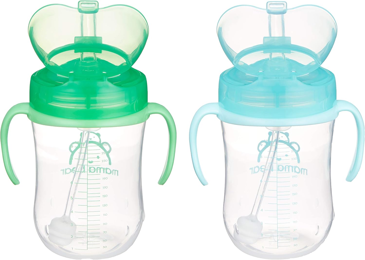 Amazon Brand - Mama Bear Silicone Weighted Straw Sippy Cup, 9 Ounces, Pack of 2, Blue/Green