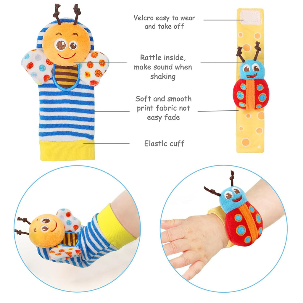 Baby Hanging Rattle, Wrist Rattles Foot Finder Rattle Sock, Hand and Feet Rattle Toy, Newborn Present Baby Shower Birthday Gift Set for0 3 6 9 12 24 to 36 Months Babies(12 E)