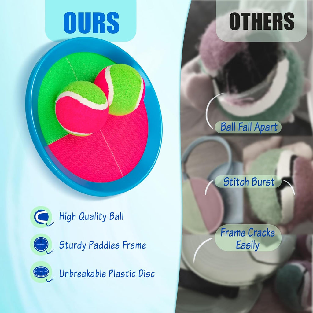 Toss and Catch Ball Set 4 Pack - Beach Toys Pool Toys Outdoor Games for Family Toddlers Kids Adults - Outside Yard Games- Classic Birthday Gift for 3 4 5 6 7 8 9 10 11 12+ Years Old Boys Girls