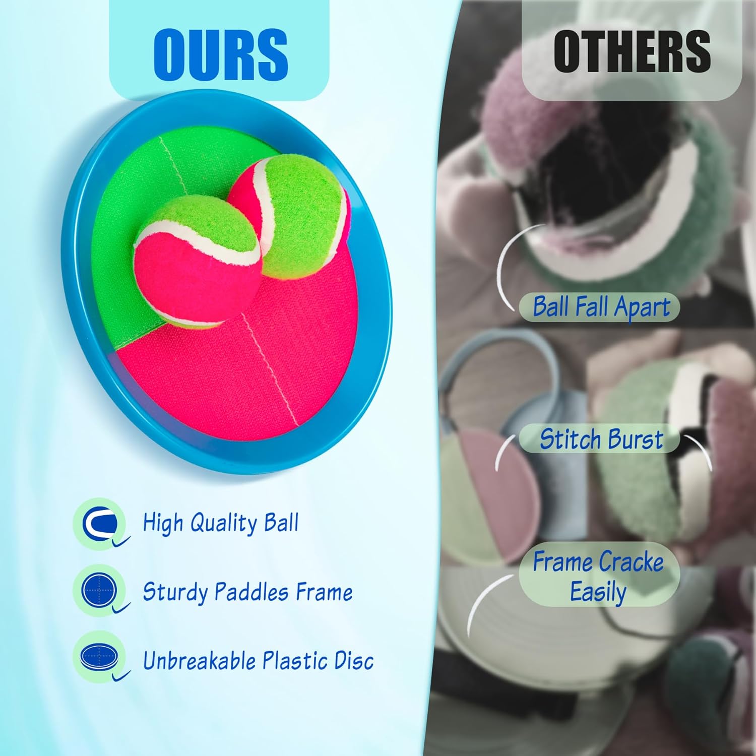 Toss and Catch Ball Set 4 Pack - Beach Toys Pool Toys Outdoor Games for Family Toddlers Kids Adults - Outside Yard Games- Classic Birthday Gift for 3 4 5 6 7 8 9 10 11 12+ Years Old Boys Girls