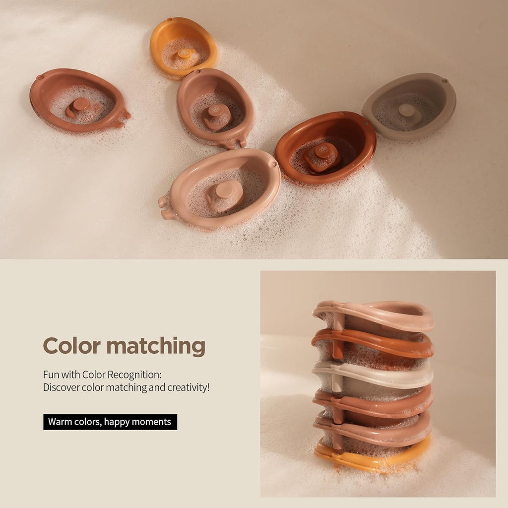 Nueplay Bathtub Toys for Toddlers 18M+，Baby Bath Toys with Animal Finger Puppets， Stackable Boat Train ，Gift for Baby & Toddlers Set of 12