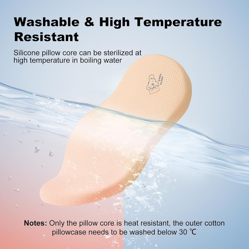 Reidio 1pc Toddler Silicone Pillow Breathable Toddler Pillow with Removable Cotton Pillowcase Kids Pillows for Sleeping Machine Washable (Rose, H2)