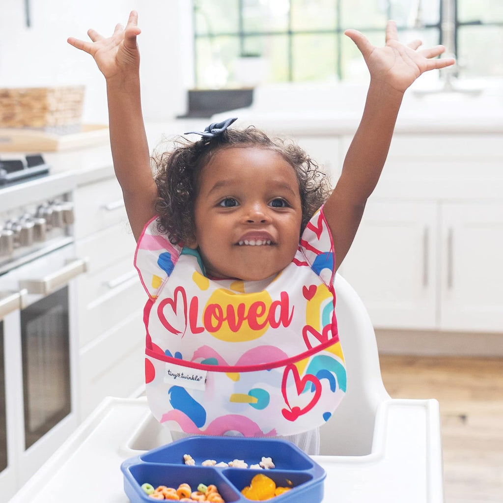 Tiny Twinkle Mess Proof Baby Bibs for Eating - Waterproof, Wipeable Bibs - Toddler Bibs - Travel Friendly - PFAS, PVC, BPA, Phthalate Free - Baby Food Bibs(3 Pack, Loved Girl)