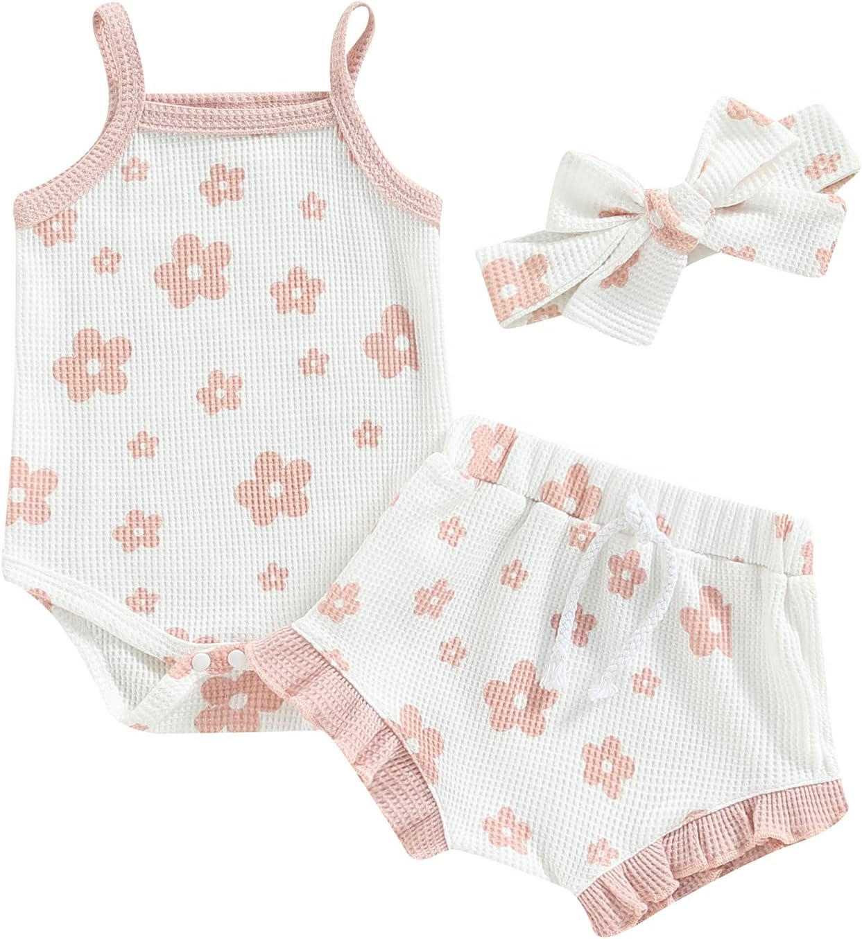 fhutpw Baby Girl Clothes Summer Cute Outfits 3 6 12 18 Months Spaghetti Strap Romper & Floarl Shorts Sets