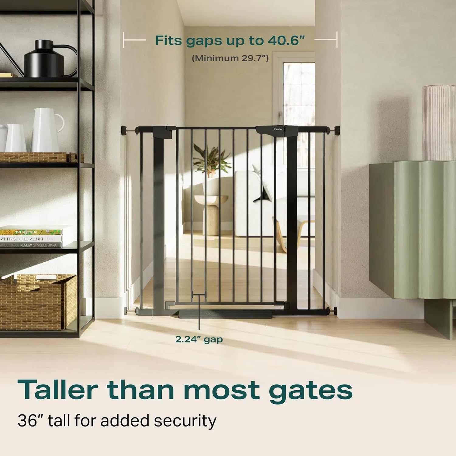 Cumbor 36" Extra Tall Baby Gate for Dogs and Kids with Wide 2-Way Door, 29.7-40.6" Width, and Auto Close Personal Safety for Babies and Pets, Fits Doorways, Stairs, and Entryways