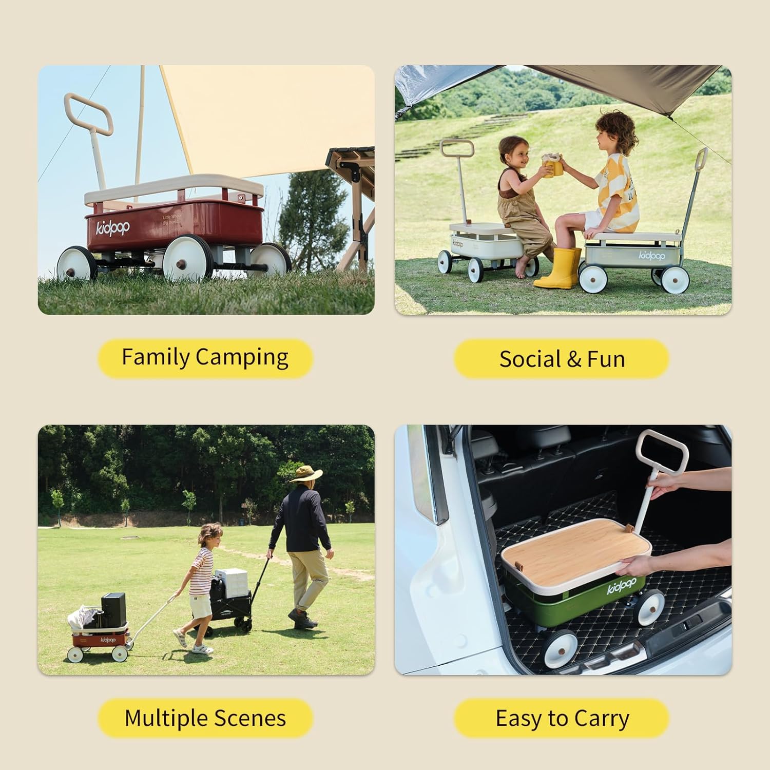 kidpop PULA-Wild 3-in-1 Kids' Pull-Along Wagon Toddlers Push Walker for 2.5-8, Removable Wooden Cover and Adjustable Handlebar, Birthday Gifts Max Weight 33 lbs (Grey)