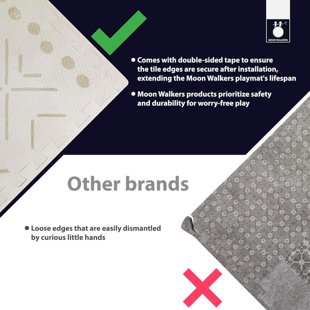 MOON WALKERS Stylish Boho Baby Play Mats for Floor,(6x6ft) Play Mat for Babies and Toddlers, Non-Toxic, Soft, Thick, Tummy Time Mat for Crawling (Extra Large 9 Tiles, Ivory Aztec)