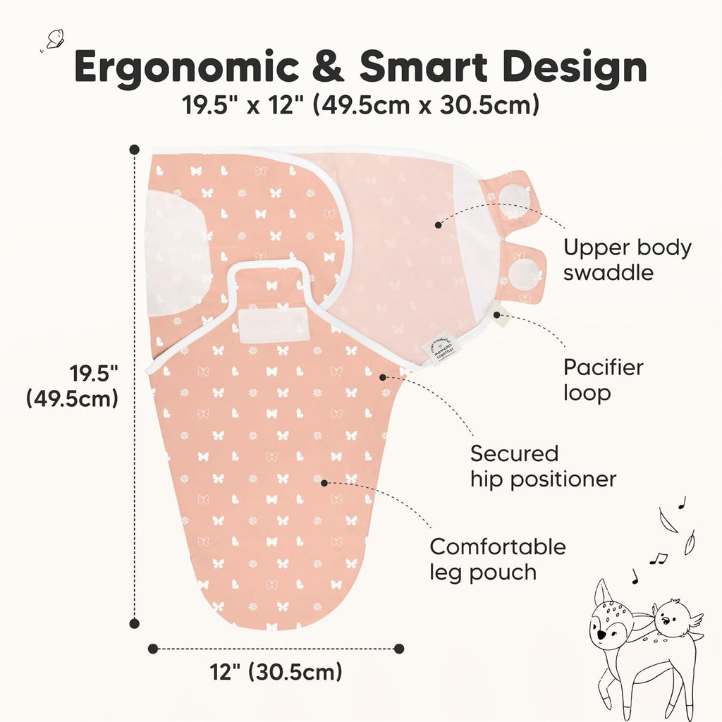 KeaBabies 3-Pack Organic Baby Swaddle Sleep Sacks - Swaddles for Newborns, Infant 0-3 Months, Baby Girls, Boys, Soft & Snug Newborn Sleep Sack, Nursery Swaddling Blankets (Butterflies, XS)